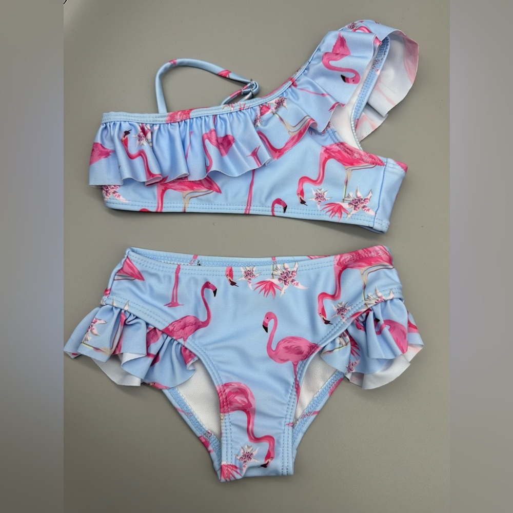 Girls One Shoulder Swimsuits Kids Two Piece Bathing Suits Ruffle Beach Swimwear